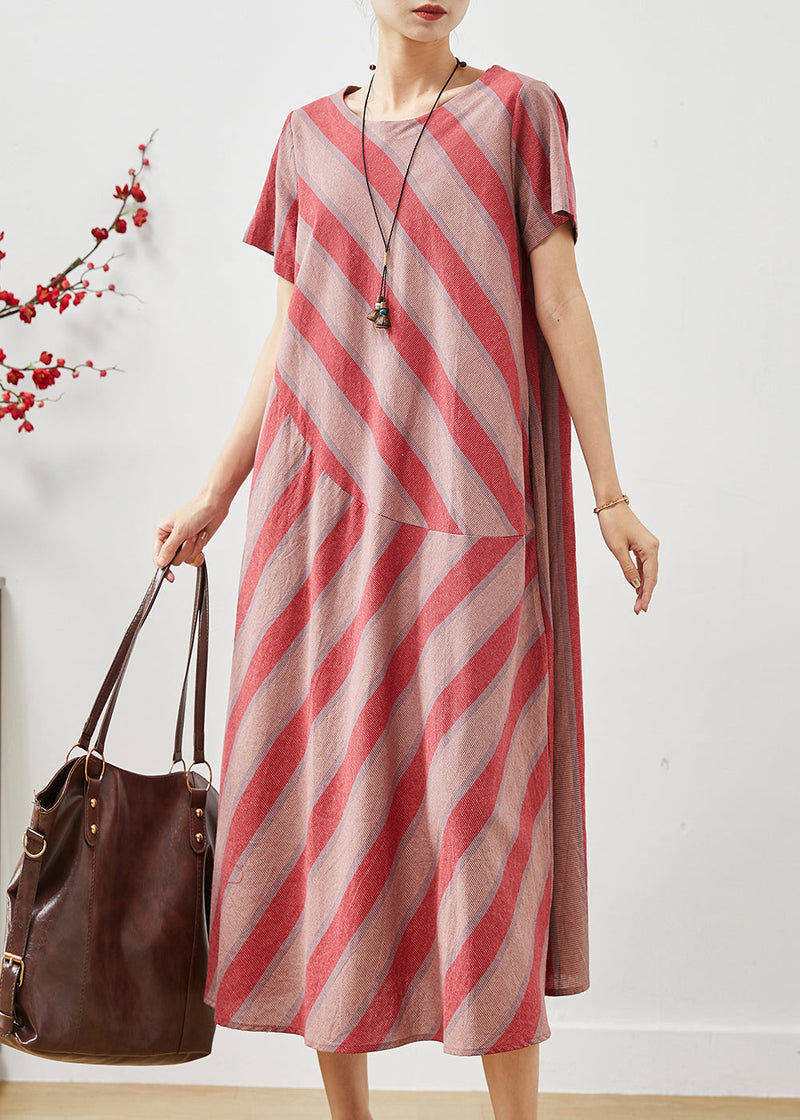 Red Oversized Striped Cotton Robe Dresses Summer
