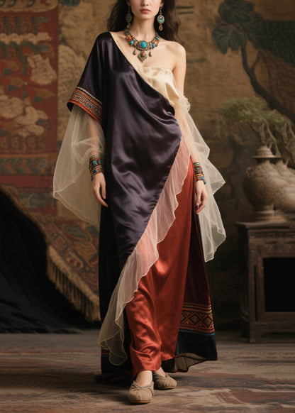 Asymmetrical Patchwork Tulle One Shoulder Long Dress Summer
