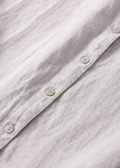 Linen Colour Linen Dresses Wrinkled Button Short Sleeve