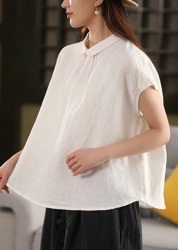 Purple Button Wear on Both Sides Linen Summer Shirts Peter Pan Collar