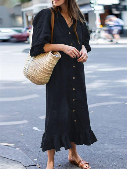 Summer Vacation Dress Spring Outfit Temperament Lotus Leaf Collar Color Dresses