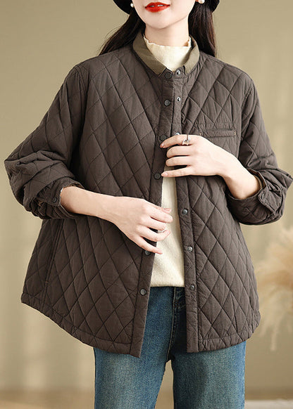 Coffee Stand Collar Pockets Fine Cotton Filled Jackets Spring