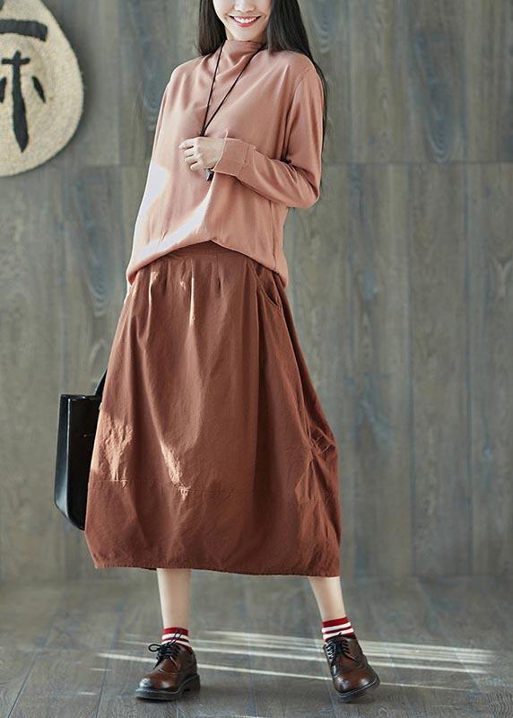Orange Cinched Lantern Cotton Linen Skirts Summer