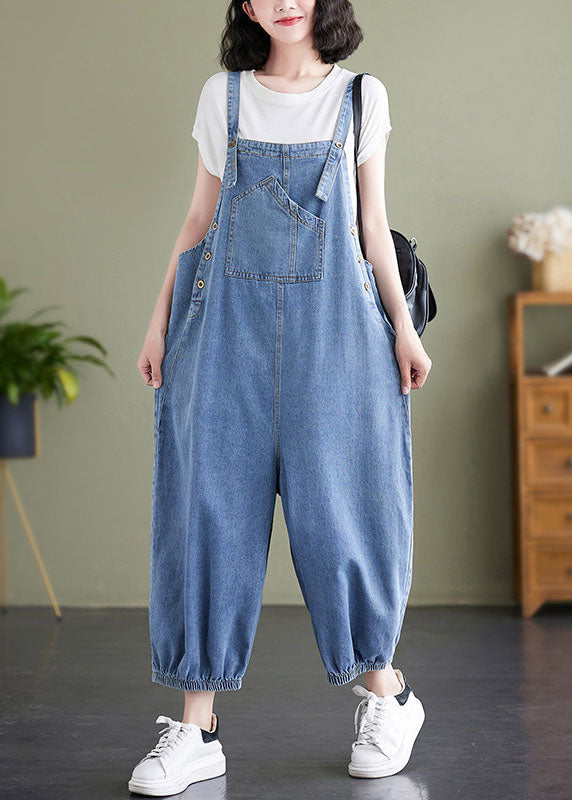 Blue Patchwork Denim Overalls Jumpsuit Summer