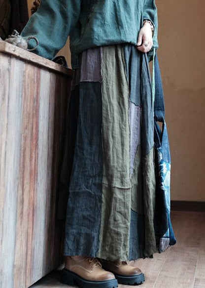 Asymmetrical Patchwork Elastic Waist Linen a Line Skirt Summer