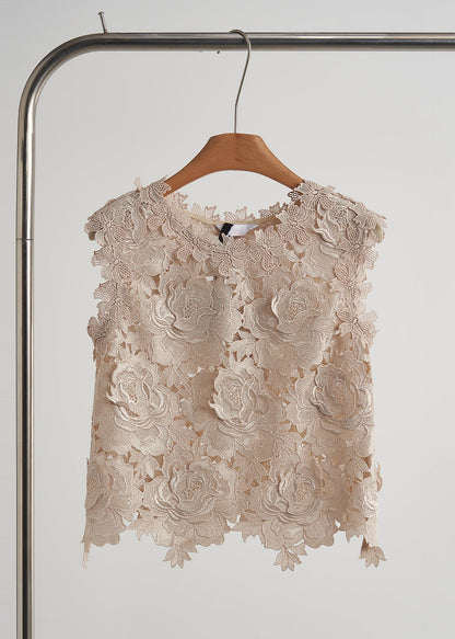 Apricot Embroidered Lace Vests Sleeveless