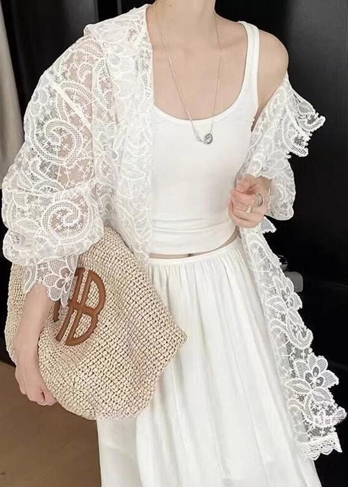 Organic White Hooded Upf 50+ Coat Jacket Flare Sleeveless