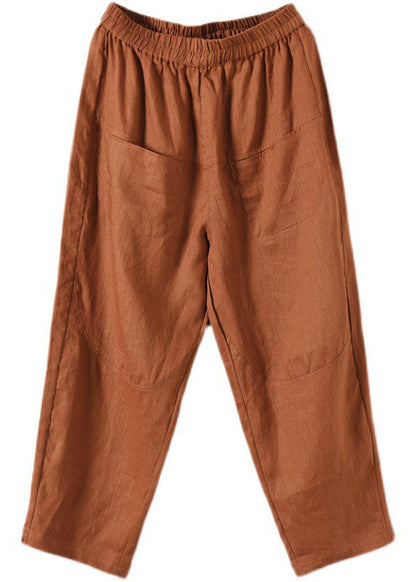 Caramel Linen Harem Pants High Waist Pockets Summer
