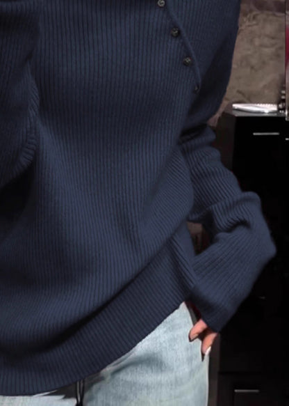 Navy High Neck Knit Sweater Tops Spring