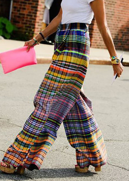 Rainbow Striped High Waist Pockets Wide Leg Pants