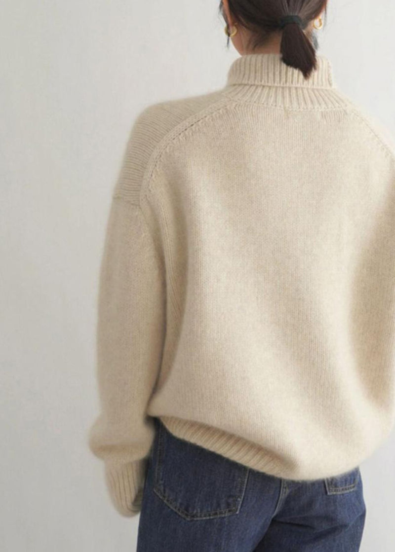 Beige Turtleneck Knit Sweater Winter
