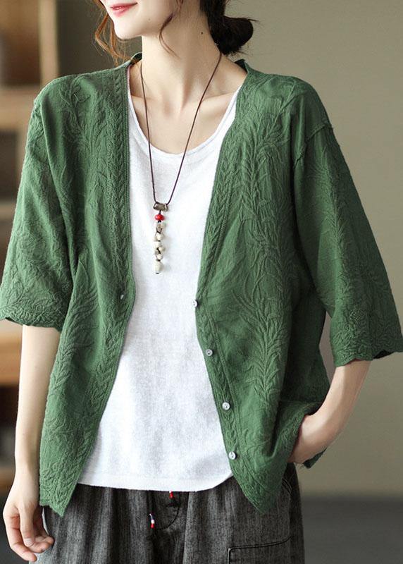 White Cotton V Neck Embroidered Half Sleeve Tops