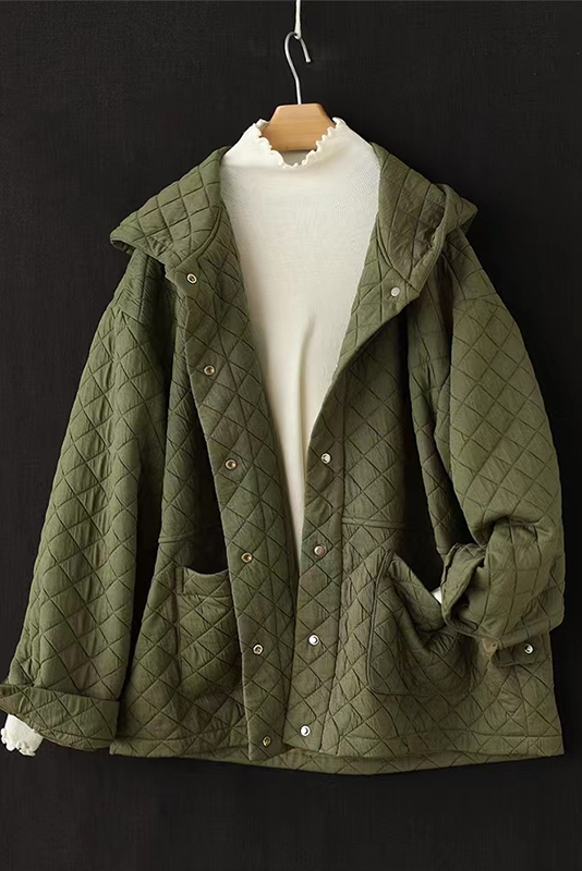 Winter Retro Rhombus Hooded Jacket Loose Quilted Short Coat