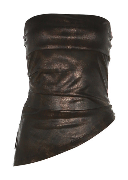 Black Cold Shoulder Asymmetrical Tie Dye Top Sleeveless