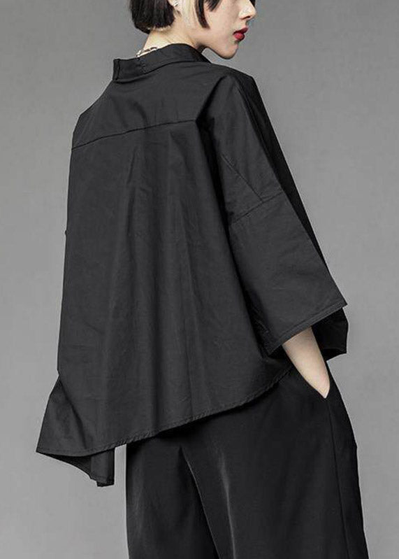 Loose White Peter Pan Collar Asymmetrical Shirts Three Quarter Sleeve
