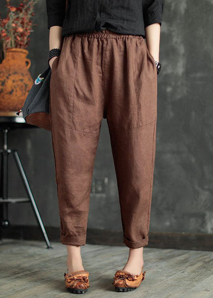 Handmade Army Green Elastic Waist Linen Harem Pants Summer