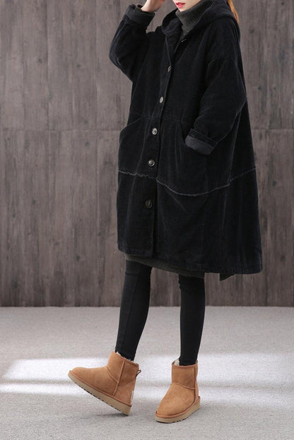 Winter Long Retro Corduroy Hooded Coat