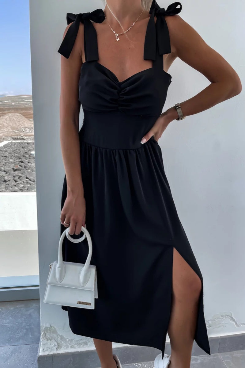 Color Print Backless Slit Belted Spaghetti Strap Sleeveless Dresses(7 Colors)