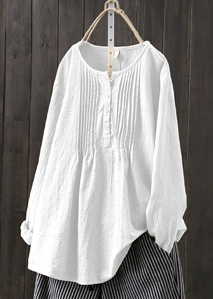 Yellow O Neck Wrinkled Cotton Shirts Spring