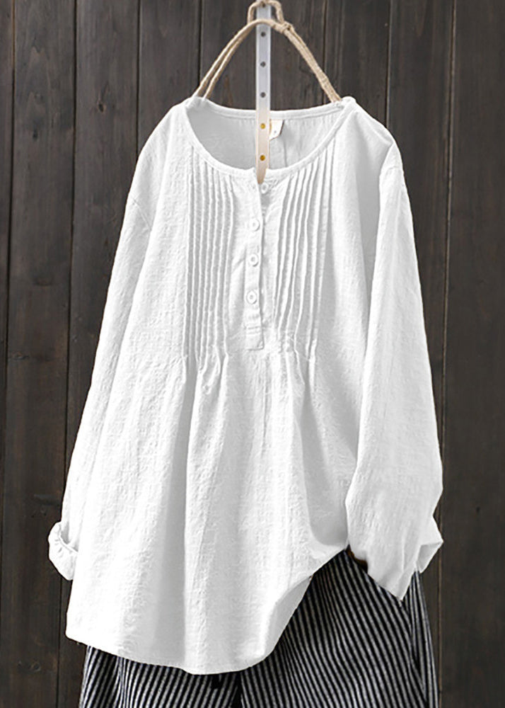 Yellow O Neck Wrinkled Cotton Shirts Spring