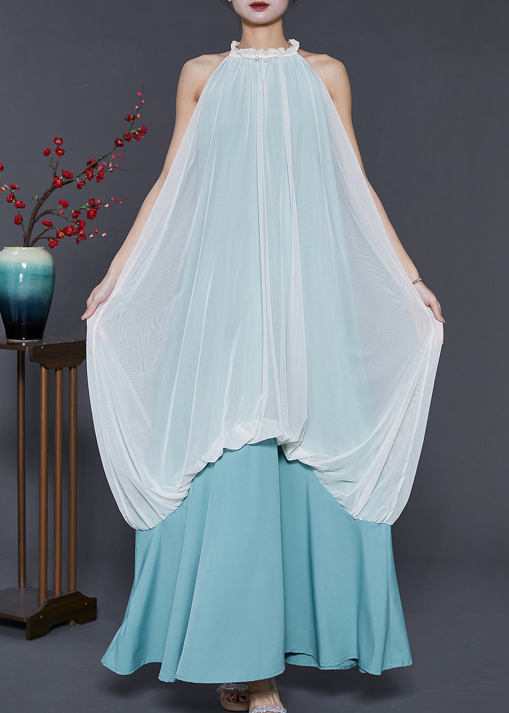 White Cold Shoulder Patchwork Chiffon Vacation Dresses Summer