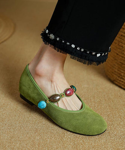 Blue Suede Buckle Strap Splicing Flat Shoes for