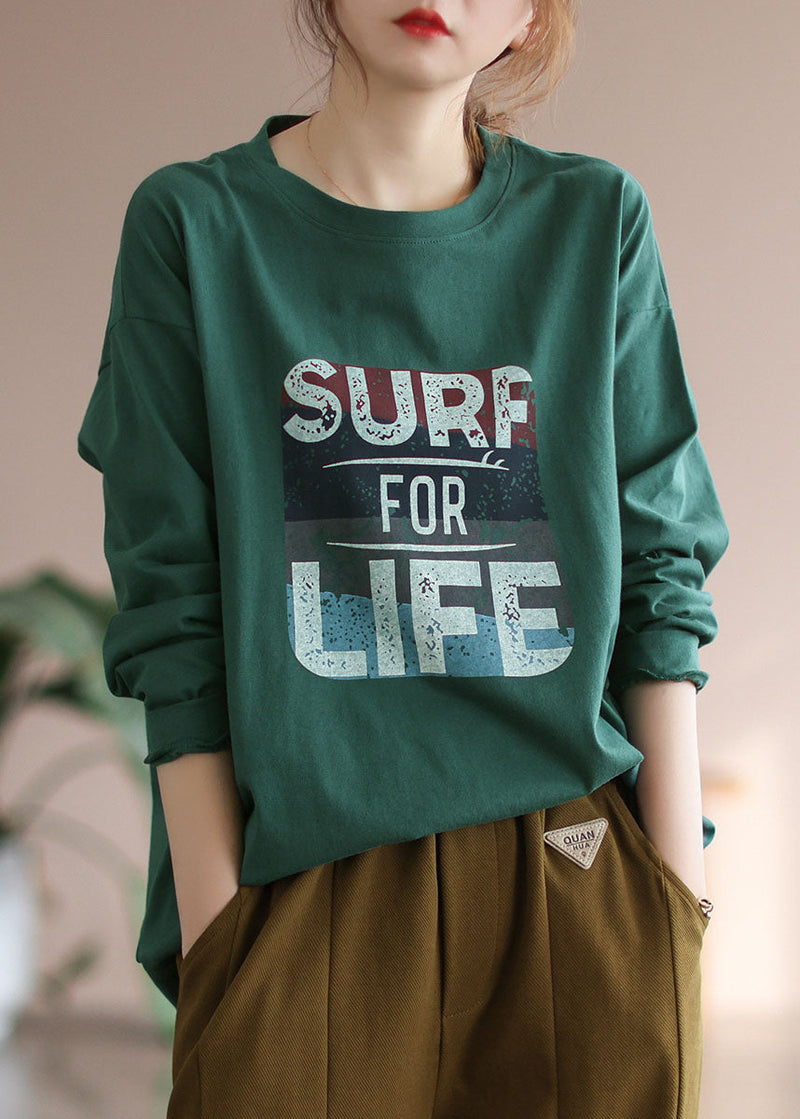 Italian White O-neck Print Cotton Sweatshirt Long Sleeve