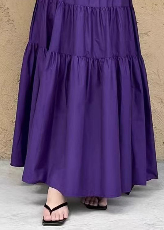 Purple Pockets Wrinkled Cotton Skirt Summer