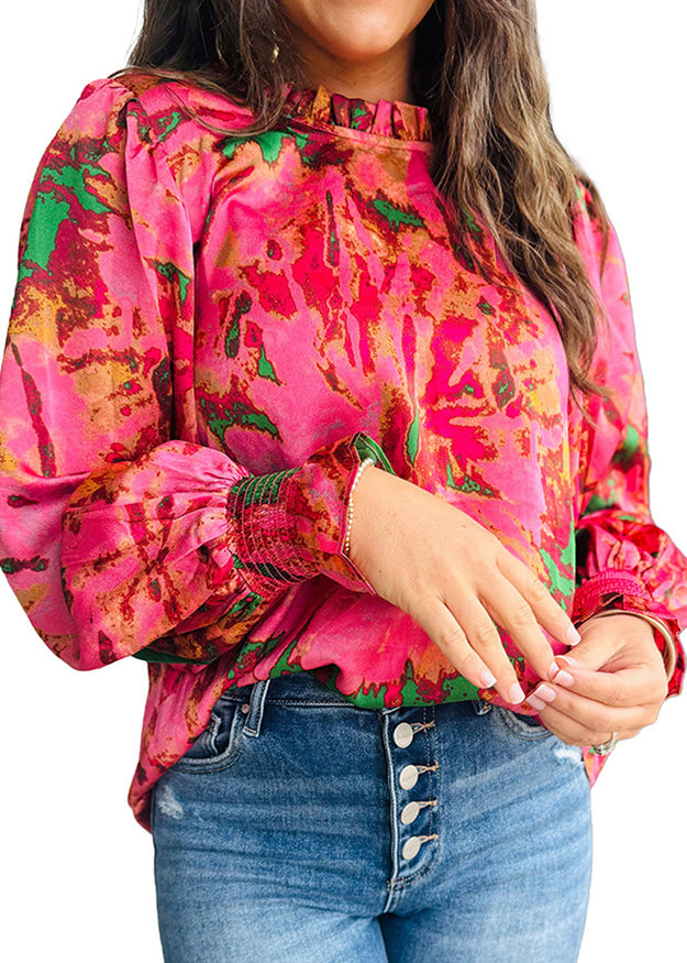 Rose Ruffled Print Chiffon Shirt Top Spring