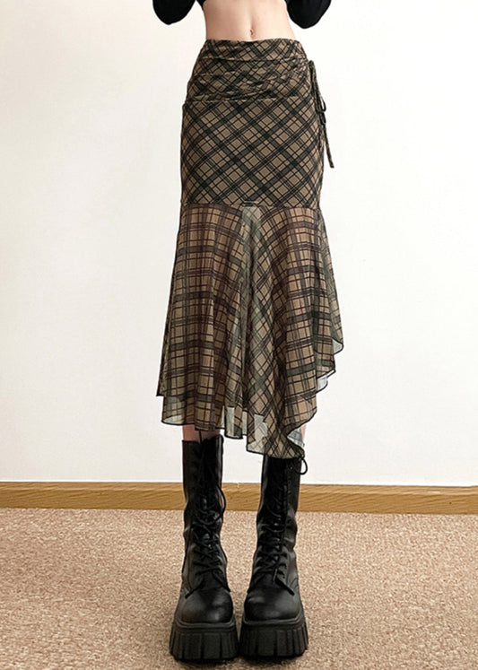 Boutiqu Asymmetrical Plaid Patchwork High Waist Maxi Skirt Summer
