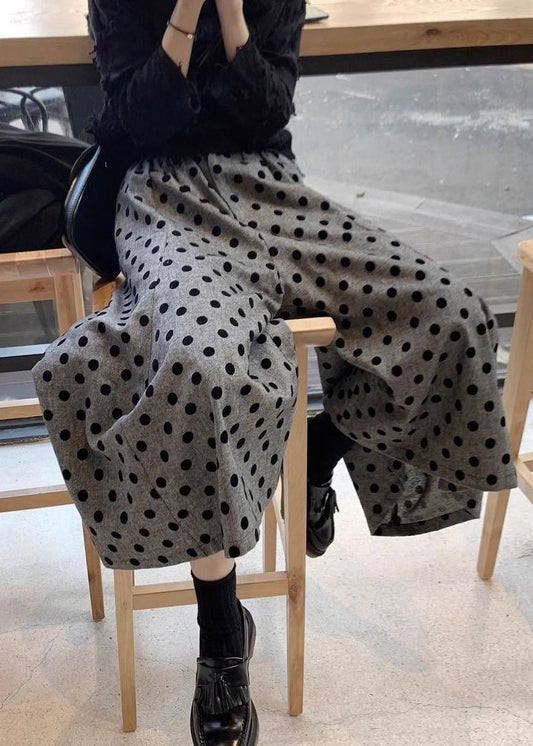 New Grey Dot Elastic Waist Cotton Wide Leg Pants Summer