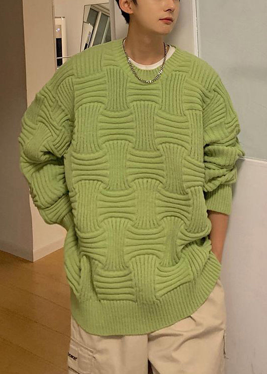 Loose Green O Neck Thick Knit Sweaters Winter