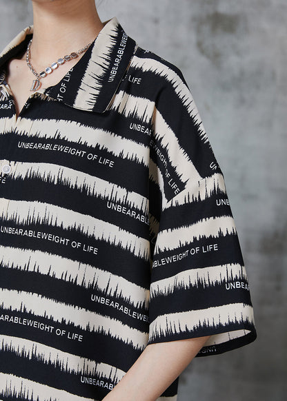 Black Striped Chiffon Shirt Dress Summer