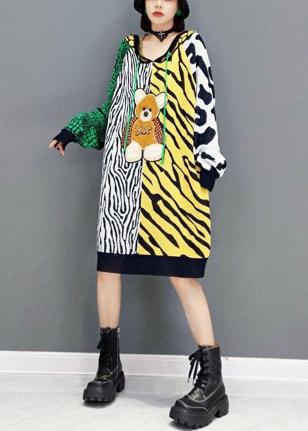 Simple Color Block Hooded Patchwork Fall Print Sweatshirt