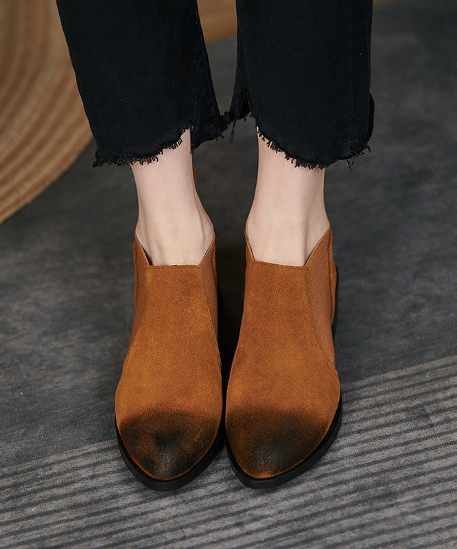 Brown Suede Splicing Boots Pointed Toe