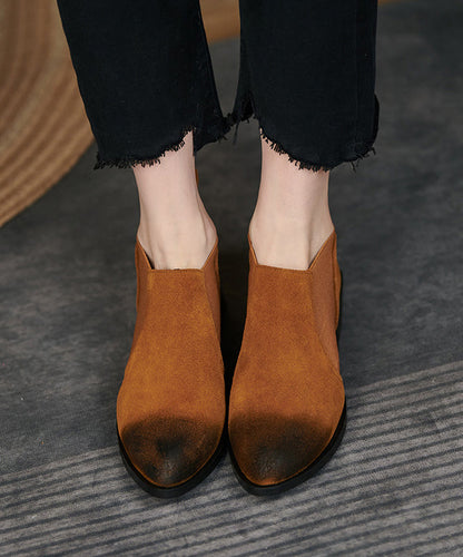 Brown Suede Splicing Boots Pointed Toe