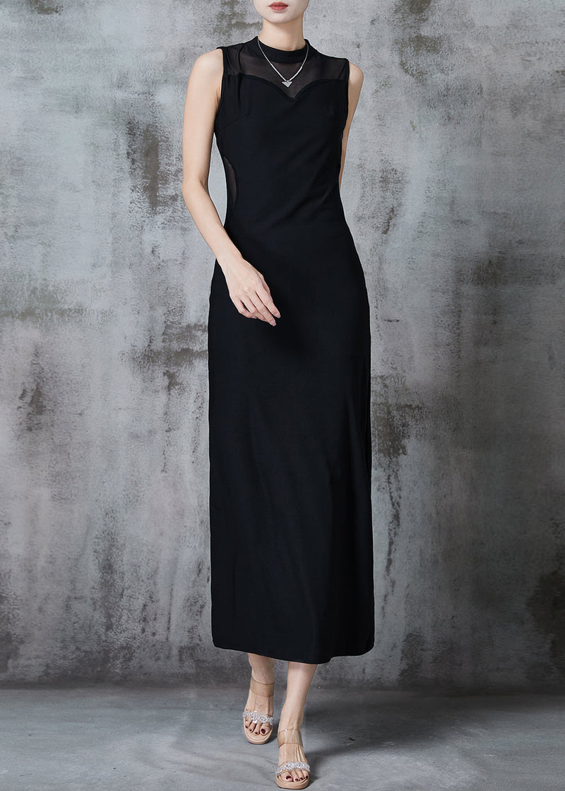 Black Backless Cotton Wraped Dresses Sleeveless
