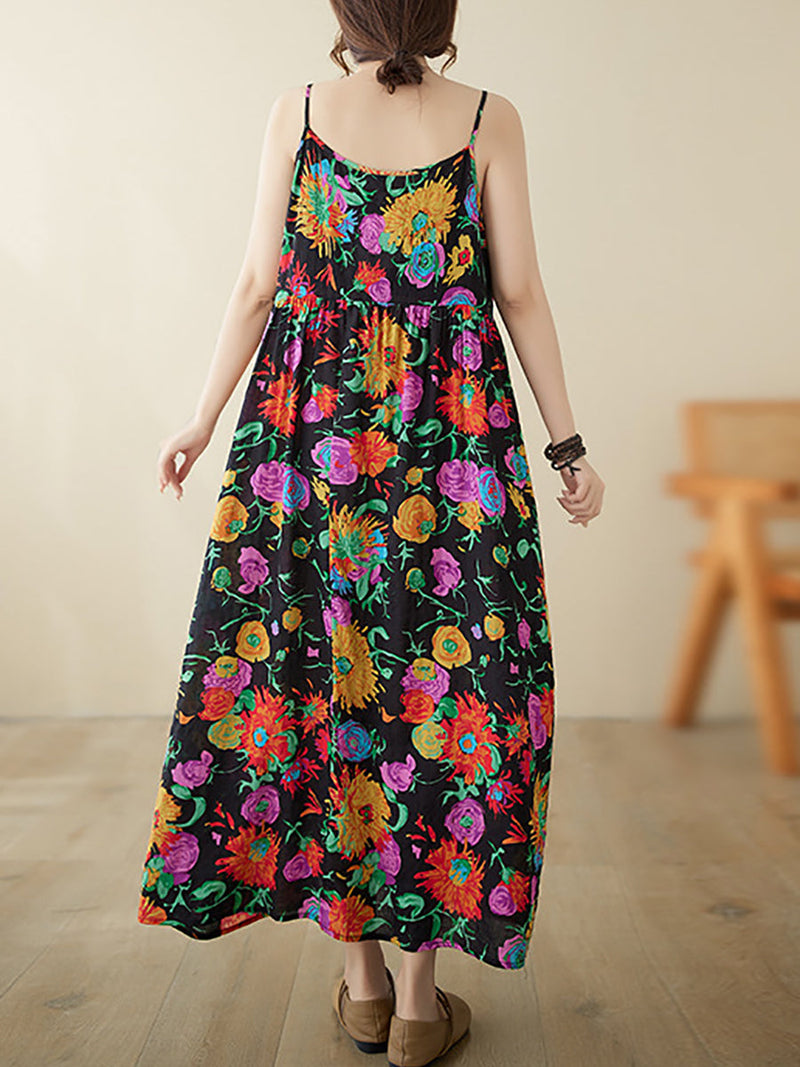 Artsy Summer Flower Loose Vest Dress