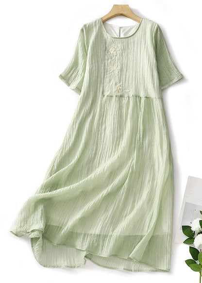 White Embroidered Linen Long Dresses Summer