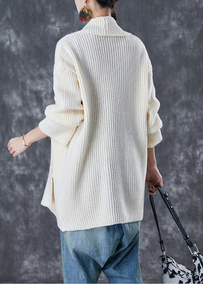 Beige Oversized Pockets Knit Cardigans Fall