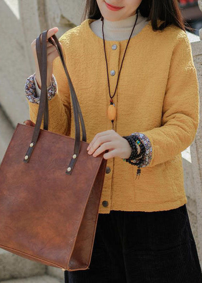 Yellow Jacquard Fine Cotton Filled Coat Outwear Winter