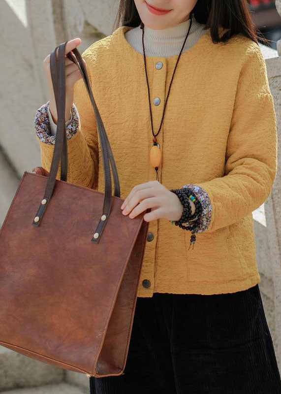 Yellow Jacquard Fine Cotton Filled Coat Outwear Winter
