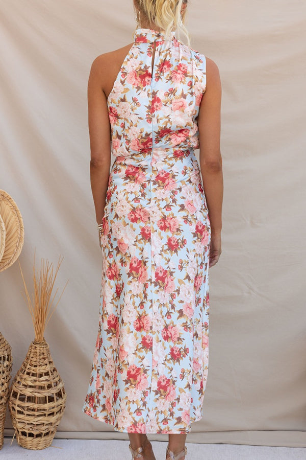 Wine Country Dates Halter Neck Elastic Waist Party Midi Dress
