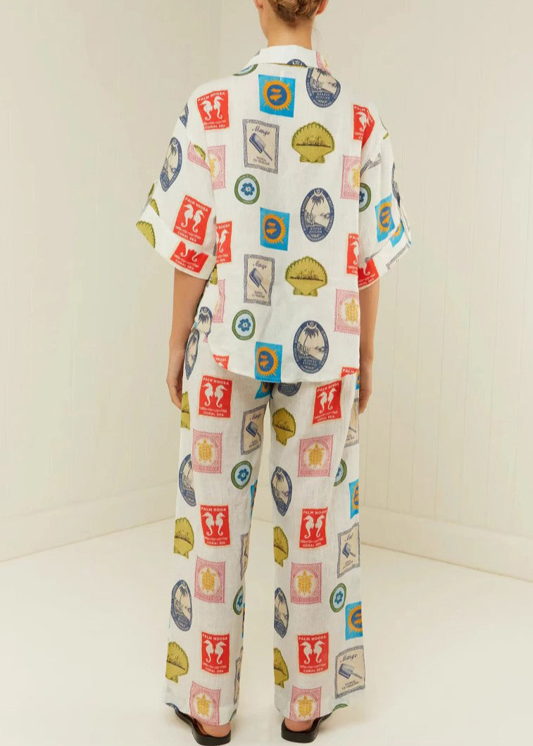 Peter Pan Collar Print Tops and Pants Two Piece Set Outfits Summer