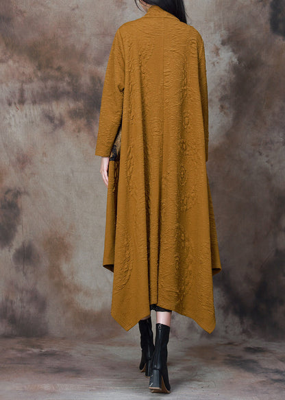 Yellow Asymmetrical Patchwork Cotton Loose Cardigan Spring