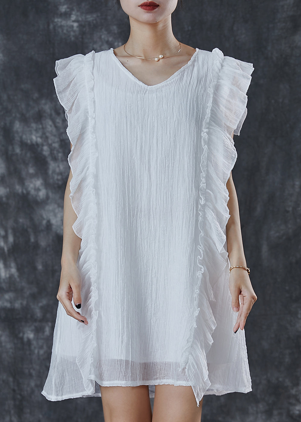 White Ruffles Patchwork Chiffon Work Dress Summer