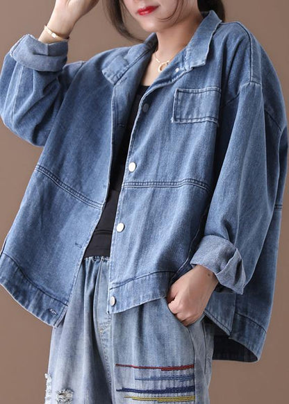 Stand Collar Fine Coats Denim Blue Coats
