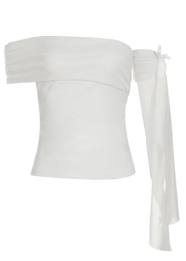 White One Shoulder Asymmetrical Tassel T Shirt Summer