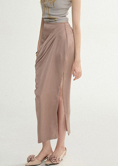 Lotus Root Starch Wrinkled Side Open Silk Skirts Summer