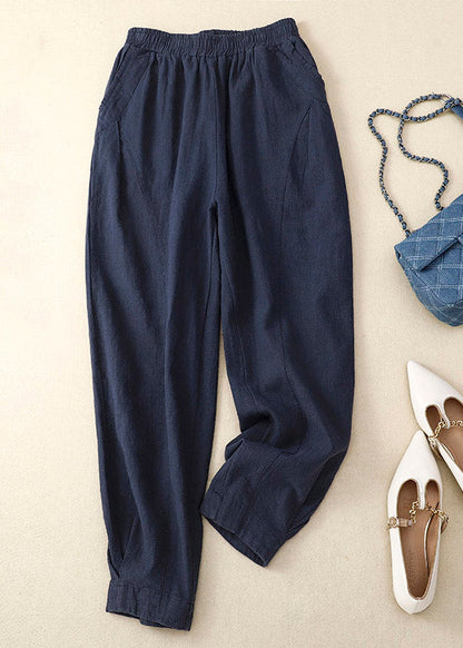 Yellow Patchwork Elastic Waist Linen Wide Leg Pants Summer